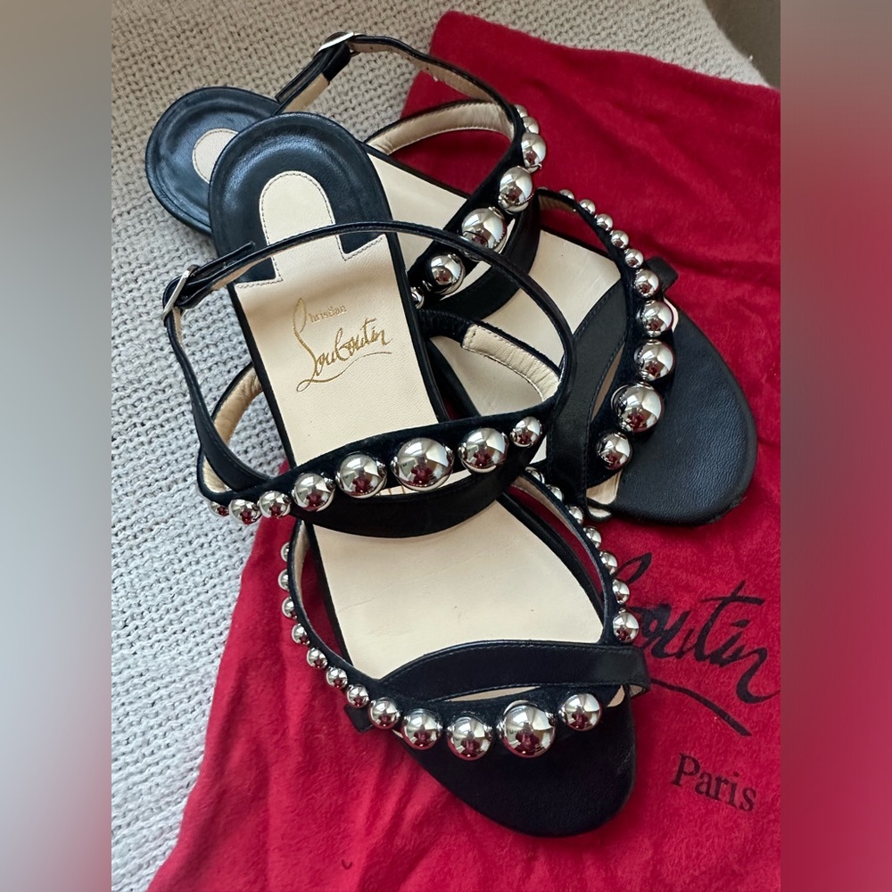 Christian Louboutin GALERIA Studded Ankle Strap Flat Sandals